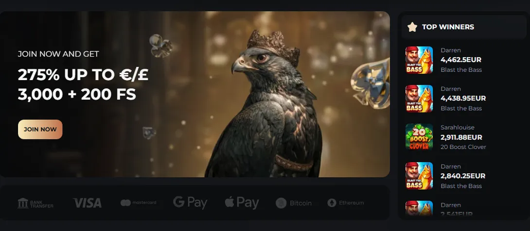 Falcon — 100% jusqu'à €/1 200 € + 100 tours gratuits